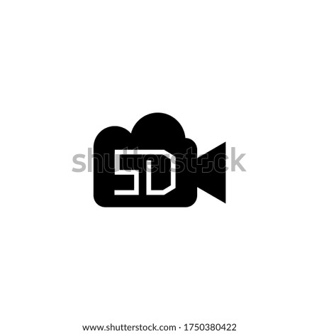 SD - Standard Definition Video Icon in black flat glyph, filled style isolated on white background