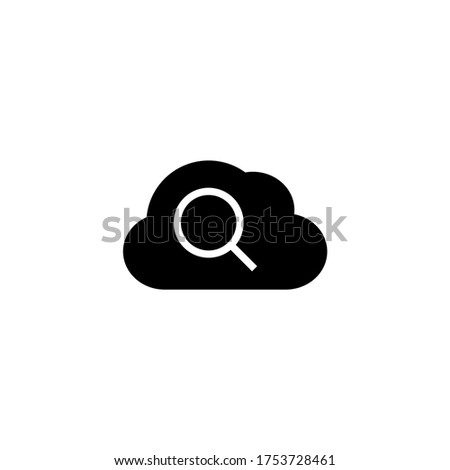 Cloud Search icon. Cloud Computing Explorer icon. Search in cloud icon in black flat glyph, filled style isolated on white background