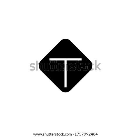 T road intersection vector icon in black flat glyph, filled style isolated on white background