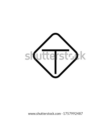 T road intersection vector icon  in black line style icon, style isolated on white background