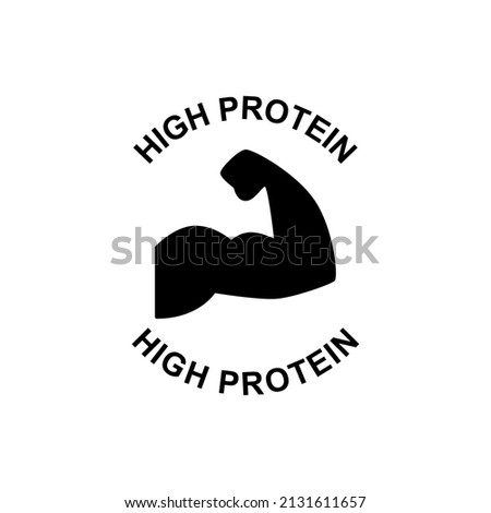 High protein label icon  in black flat glyph, filled style isolated on white background