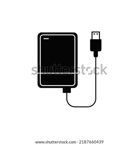 Portable hdd, usb drive removable storage icon in black flat glyph, filled style isolated on white background