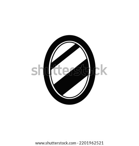 Oval mirror icon in black flat glyph, filled style isolated on white background