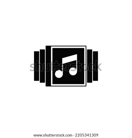 Music album collection icon in black flat glyph, filled style isolated on white background