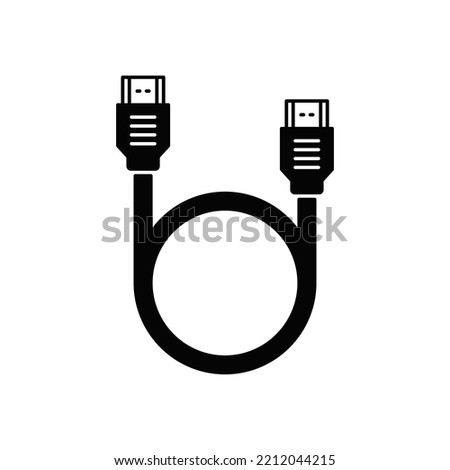 HDMI cable icon in black flat glyph, filled style isolated on white background