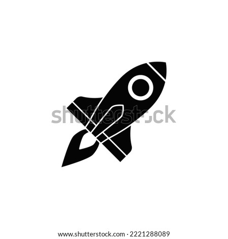 Flying rocket icon in black flat glyph, filled style isolated on white background