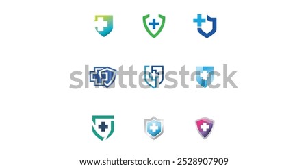 Set of Medical Shield Logo Design. Health protection shield logo designs for medical clinic service.