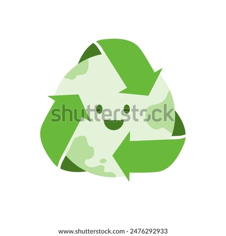 Green Planet Earth Recycle Symbol. Cartoon clipart illustration Sustainability environment and ESG concept.