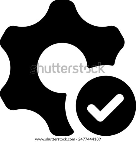 Gears icon with check mark Filled Icon. Simple vector illustration editable stroke.