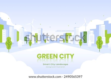 Smart city landscape Background illustration, urban blue and green landscape banner