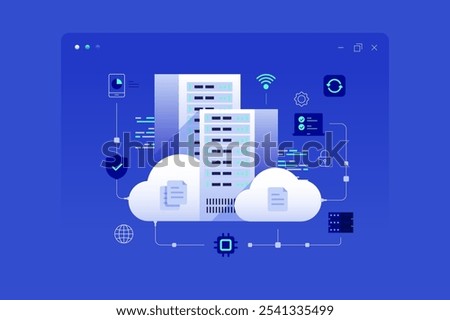 Cloud data center, Cloud computing concept illustration