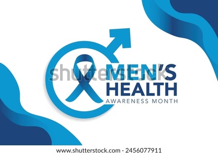 Men health awareness month poster or banner of blue ribbon. Vector no shave symbol for social solidarity event against man Movember healthcare prostate cancer campaign. Takes place in June