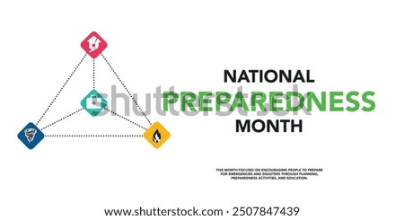 National Preparedness month (NPM) is observed each year in September to raise awareness about the importance of preparing for disasters and emergencies that could happen at any time. Vector art