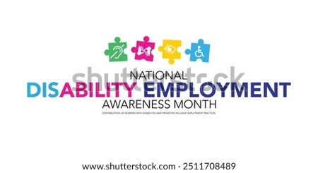 National Disability Employment Awareness Month design. It has several type of disability in arranged in tiled. Vector illustration
