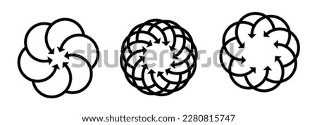 Rotating black and white arrows point inwards or inside. Abstract circular arrow in geometrical round shape	