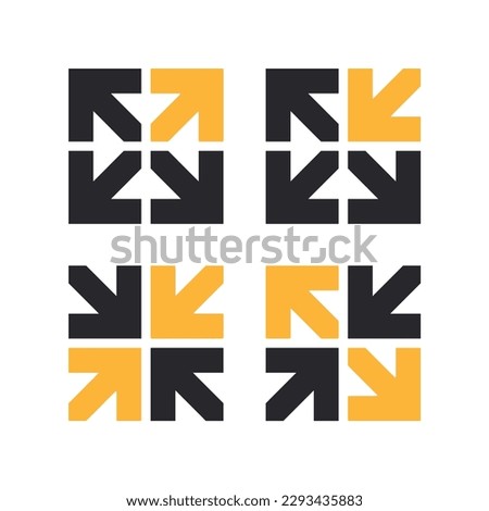 Symbol of expansion and contract, inward and outward arrows in circular, black and white vector illustration, an abstract geometric background
