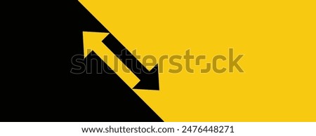 Two arrows pointing in opposite directions, represent the Transfer Arrow banner. Yellow and black banner vector illustration.