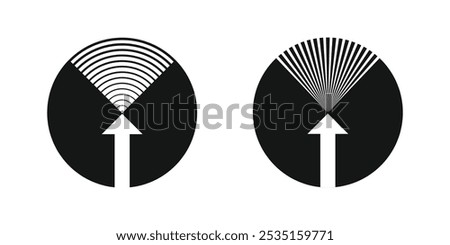 Vector illustration of radiating energy features a pointing arrow at the center, concentric circles that radiate signals outward.