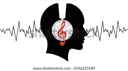 Music therapy for mind and body healing – vector illustration on therapeutic power of music isolated on transparent background.