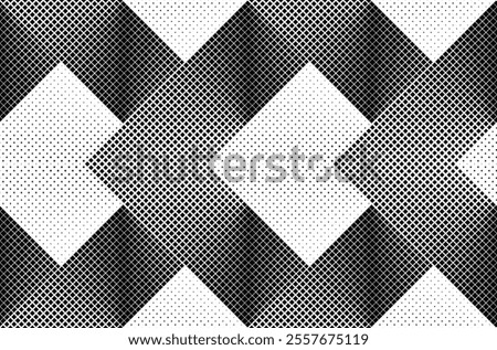 Seamless Geometric Halftone Pattern with Intersecting Diamonds and Grids in Monochrome Design