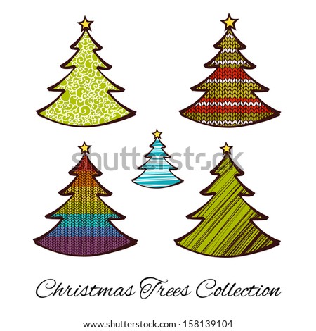 Set Of Christmas Trees Isolated On White Background. Vector Illustration - 158139104 : Shutterstock