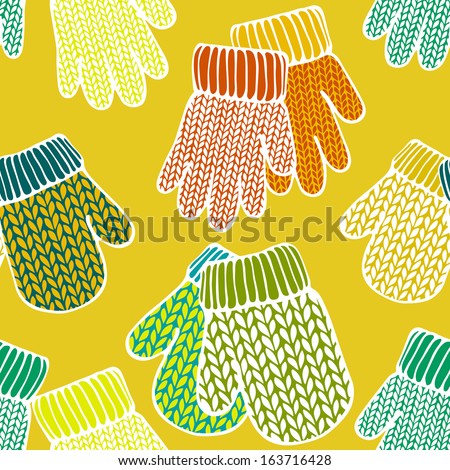 Seamless pattern with colorful stylized mittens. Winter background, template for your design and decoration