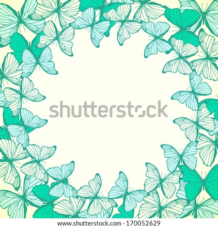 Decorative background with round frame made of stylized outline butterflies. Ornament with place for text