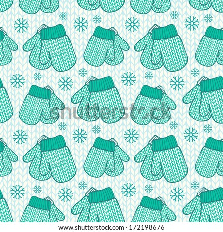 Seamless pattern with colorful stylized mittens. Decorative winter background