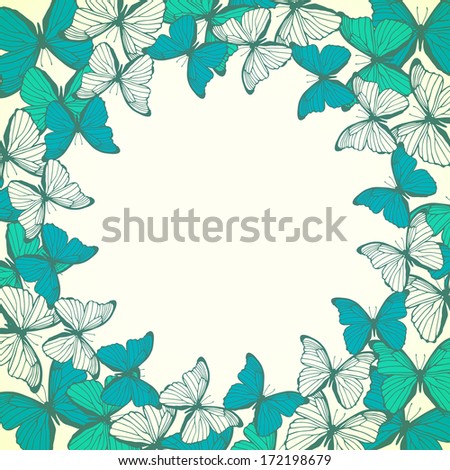 Round frame with decorative butterflies. Ornament with place for text