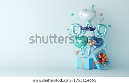 Happy Father’s Day decoration background with balloon gift box, copy space text, 3D rendering illustration