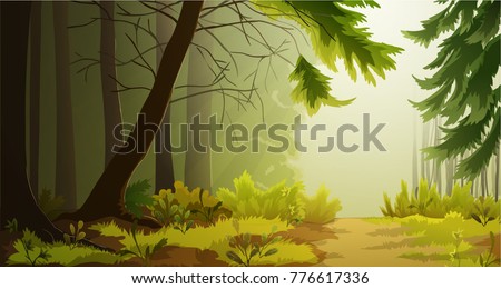 Misty forest landscape illustration