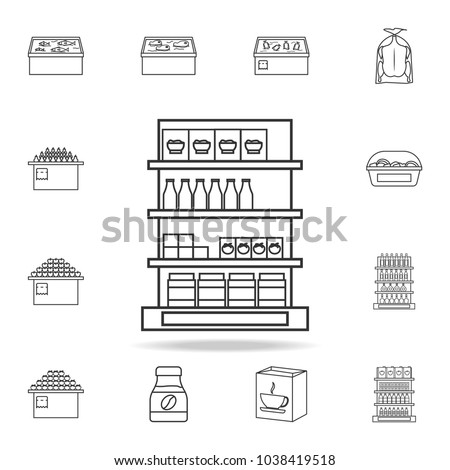 shelves in the grocery store icon. Detailed set of shops and hypermarket icons. Premium quality graphic design. One of the collection icons for websites, web design, mobile app on white background