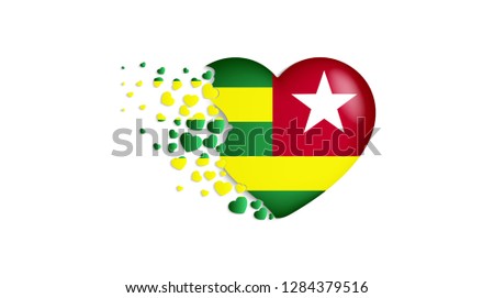 National flag of Togo in heart illustration. With love to Togo country. The national flag of Togo fly out small hearts