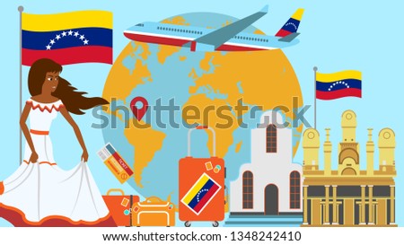 Welcome to Venezuela postcard. Travel and journey concept of Latinos country vector illustration with national flag of Venezuela