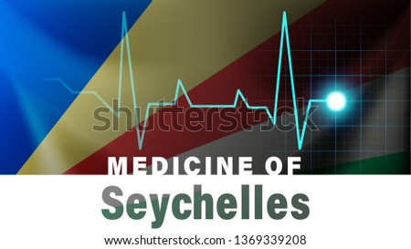 Seychelles flag and heartbeat line illustration. Medicine of Seychelles with country name