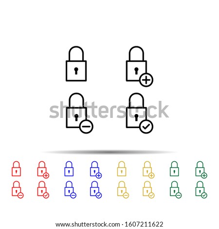 lock, plus, check, minus sign multi color style icon. Simple thin line, outline vector of web icons for ui and ux, website or mobile application
