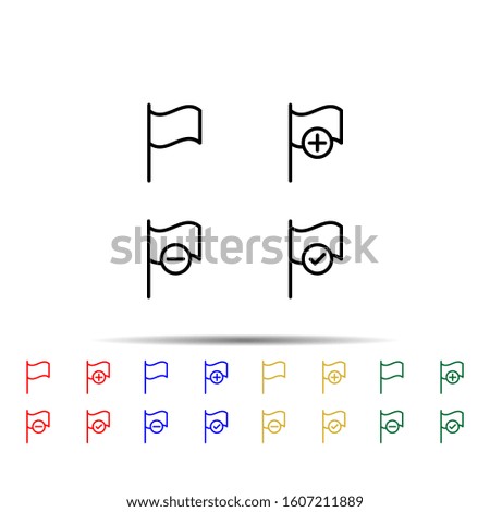 flag, plus, check, minus sign multi color style icon. Simple thin line, outline vector of web icons for ui and ux, website or mobile application