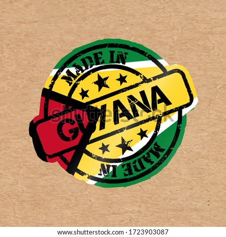 Vector stamp with flag of the Guyana. Lettering Made in Guyana