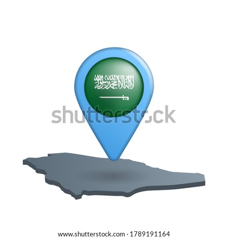 Saudi Arabia flag map pin on white