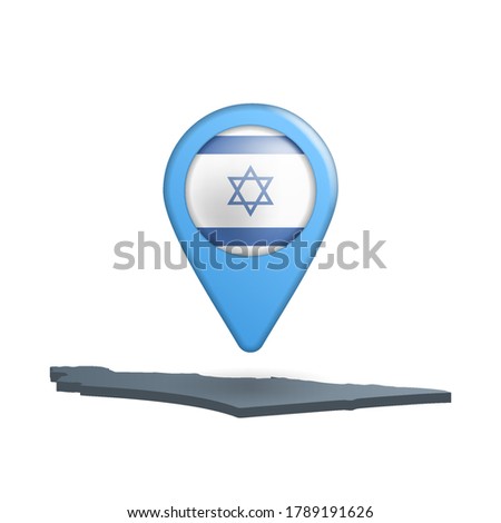 Israel flag map pin on white