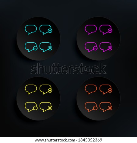 Speech, bubble, plus, remove, minus sign dark badge color set icon. Simple thin line, outline vector of web icons for ui and ux, website or mobile application