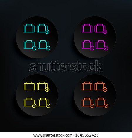 Suitcase, plus, check, minus sign dark badge color set icon. Simple thin line, outline vector of web icons for ui and ux, website or mobile application