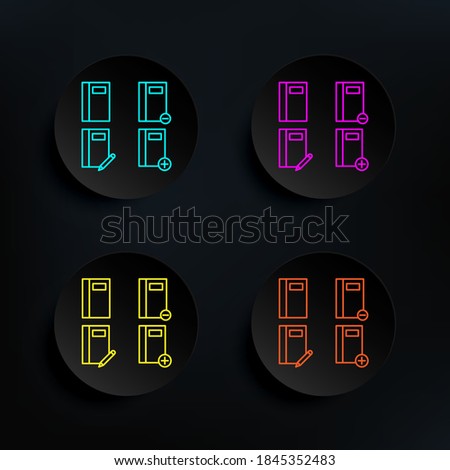 Notebook, write, plus, minus sign dark badge color set icon. Simple thin line, outline vector of web icons for ui and ux, website or mobile application