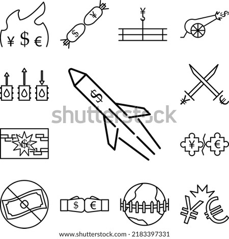 rocket dollar outline style icon in a collection with other items