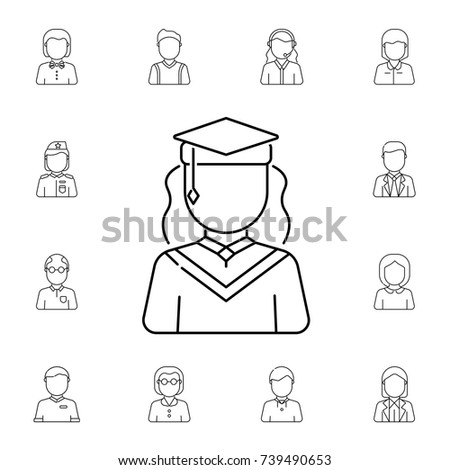 graduate female avatar. Set of avatar icons on white background