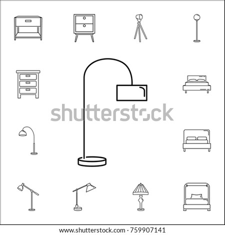 Floor lamp icon. Set of household accessories icons. Signs, outline furniture collection, simple thin line icons for websites, web design, mobile app, info graphics on white background