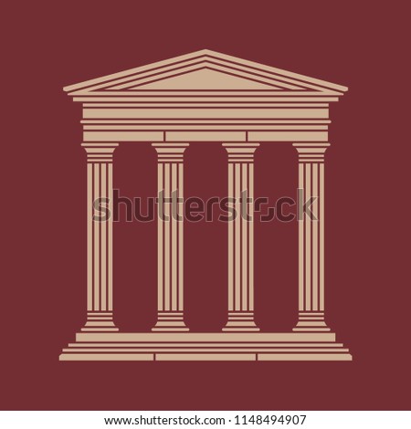 Linear illustration of temple, palace, house. Vector, isolated. Gold color.
