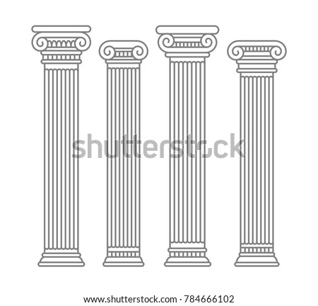 Set of four contour rome and greece antique columns and pilars. Vector contour illustration, isolated, flat style. Foto stock © 