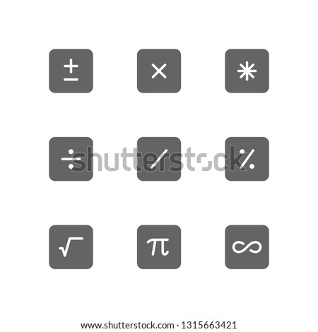 Math icon symbol including plus, minus, algebra, asterisk, multiply, divide, slash, percentage, pi, infinity