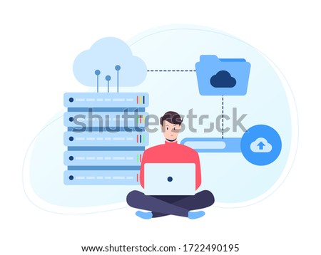 Backup Data to the Cloud Storage Illustration. This illustration can be use for website, landing page, web, app, and banner.